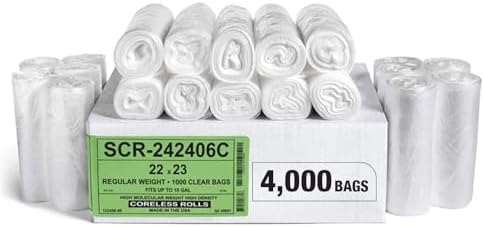 Aluf Plastics 6-8 Gallon 6 Micron (eq) Clear Trash Bags 24" x 24" 4000 Bags by AlufPlastics