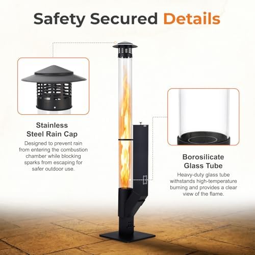 COWVIE 56 Inch Patio Wood Pellet Heater with Rain Cap & Viewing Window – Portable Pellet Fire Pit for Patio, Backyard, Camping, Beach, Balcony - Image 3