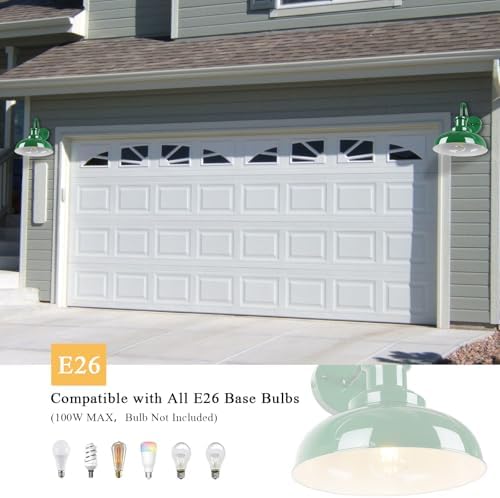 Outdoor Barn Light, Rustic Outdoor Wall Sconce, Farmhouse Exterior Wall Mount Light, Vintage Indoor Wall Lighting Fixture, Industrial Green Lantern Lamp for Porch, Garage, Patio, RZ007 GR+WH - Image 4