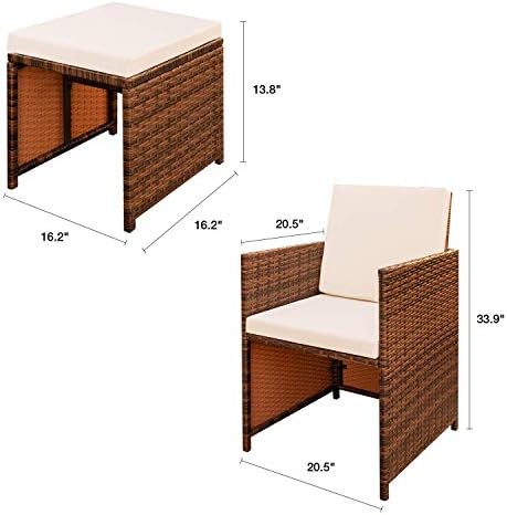 Devoko 4 Pieces Patio Wicker Furniture Set Outdoor Patio Chairs with Ottomans All Weather Cushioned Chairs Balcony Porch Furniture (Beige) - Image 7
