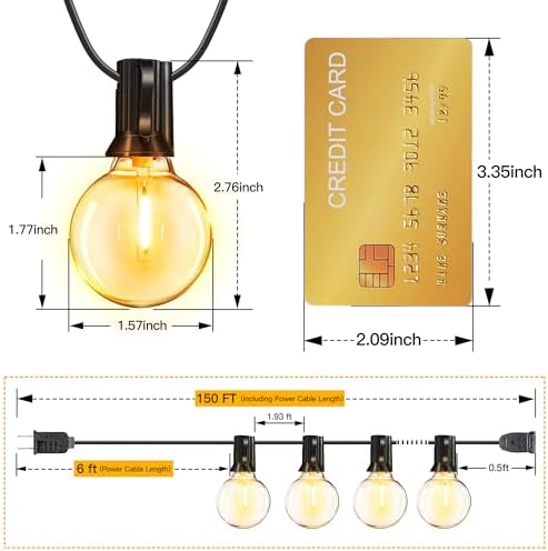 Ollny 150FT Outdoor String Lights, Waterproof Connectable Shatterproof Outside Light with 75 Edison + 4 Spare LED Bulbs Plug in, Patio Lights for Indoor Balcony Porch Camping Deck - Image 4