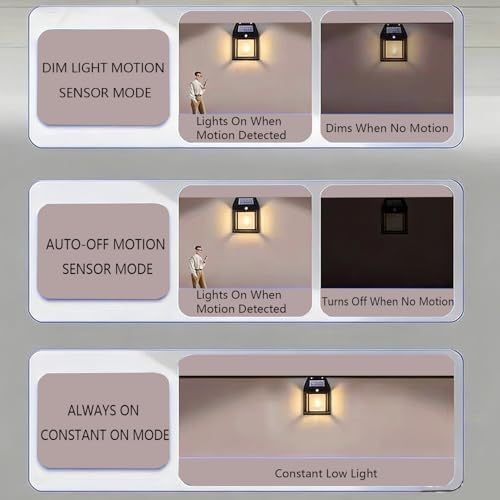 2 Pack Solar Porch Lights, Solar Wall Lights Outdoor Motion Sensor, Dusk to Dawn Solar Lights Waterproof 3 Modes for Patio Door Garage Fence Yard Garden (2, Black) - Image 6