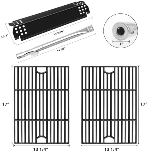 CANDANA Replacement Parts for Nexgrill 4 Burner 720-0830H 720-0830D 720-0783C 720-0783E 720-0958A, 17" Cast Iron Grill Grate, Grill Burner, Heat Plate, Igniters for 5 Burner 720-0888N - Image 2