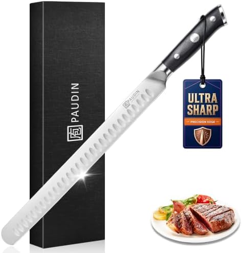PAUDIN Brisket Knife, 12 Inch Dishwasher Safe Carving Slicing Knife for Meat, Razor Sharp German 1.4116 Steel Smoked Meat Cutter with Non-Slip Ergonomic G10 Handle & Gift Box, Perfect Gifts for Men by PAUDIN
