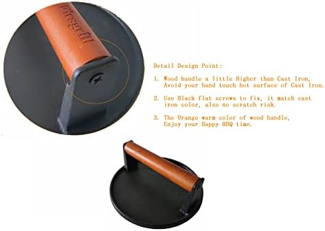 Firsgrill Burger Press 7.08" Round,Heavy-Duty Cast Iron Smash Burger Press Meat Steak With Wood Handle for Blackstone Camp chef Pitboss Weber Griddle Grills(Round) - Image 2