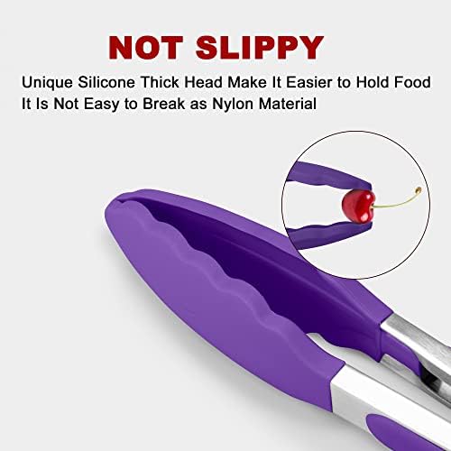 2 Pack Silicone Kitchen Tongs, 9 & 12 Inch, Stainless Steel, Purple - Image 2