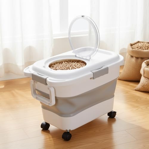 25-lb Wood Pellet Storage Container & Charcoal Storage Bucket with Wheels - Airtight, Collapsible Pellet Bucket with Viewing Window and Scoop for Grilling, Smoking, BBQ - Image 7