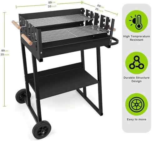 Portable Charcoal Grill, Skewer Charcoal Grill with wheels for Outdoor Cooking Camping Garden - Image 2