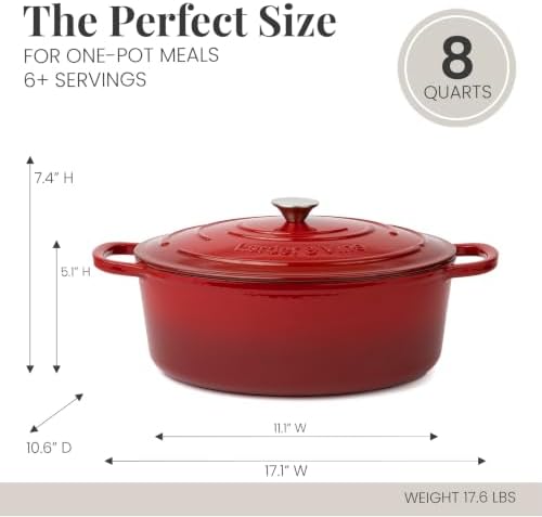 Larder & Vine 8 qt Oval Enameled Cast Iron Dutch Oven Pot, Cabernet - Image 4