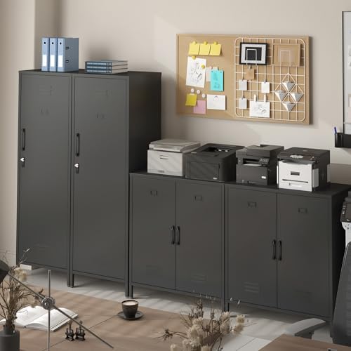 Metal Storage Cabinet with Doors and Shelf Office Storage Cabinets Sideboard Cabinet for Home Office Living Rooms Dining Room (Black) - Image 6