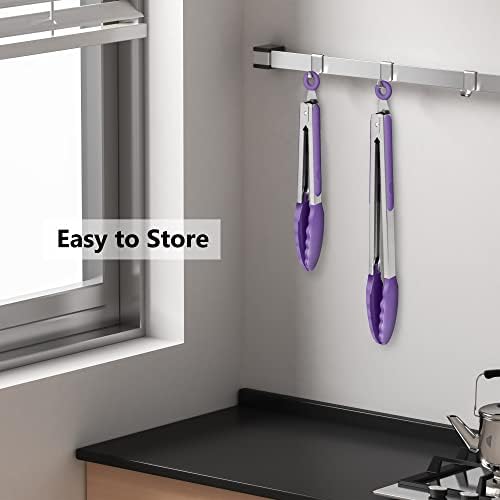 2 Pack Silicone Kitchen Tongs, 9 & 12 Inch, Stainless Steel, Purple - Image 6