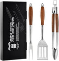 Heavy-Duty Heat-Treated Ash Wood BBQ Grilling Tools Set | Extra-Thick Stainless Steel Spatula, Fork & Tongs | Essential Barbecue Accessories, for Grill Enthusiasts by Grilaz