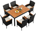 Flamaker Patio Dining Set for 6 Outdoor Acacia Wood Table and Chairs, Black by Flamaker