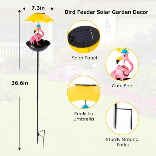 Solar Bird Feeders for Outdoors, Flamingo Garden Decor with LED Light - Image 2
