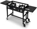 Barton Outdoor Camping Propane Double Burner Stove Cook Cooking Station Stand Picnic BBQ Grill 58,000 BTU, with 2 Side Shelves, Hose & Regulator Included for Backyard BBQ, Tailgating, Camping by Barton