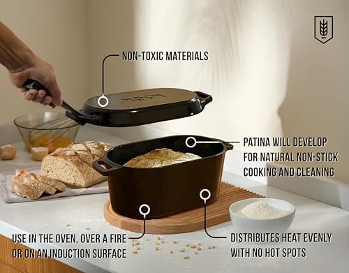 Kook Oval Dutch Oven, for Bread Baking, Sourdough Loaf Pan, with Lid, Dual Handles, Enameled Cast Iron, includes Lid Lever, Dishwasher Safe, 3.4 Qt, Black - Image 3