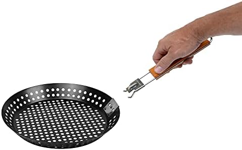 12" Non-Stick Grilling Skillet with Removable Handle - Large Grill Pan & Deep Fryer Strainer Basket for Seafood & Vegetables - Indoor & Outdoor BBQ Grill & Restaurant Use by Mr. Bar-B-Q 06750X - Image 7