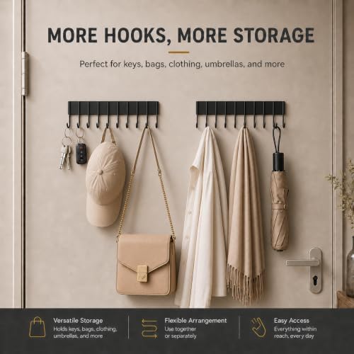 Magnetic Key Holder For Fridge With 10 Hooks, Magnetic Utensil Holder For Wall, Strong Magnetic Key Hanger Hooks Organizer, Magnent Key Rack For Kitchen Metal Door Garage Grill Tools Coat Towel Purse - Image 5