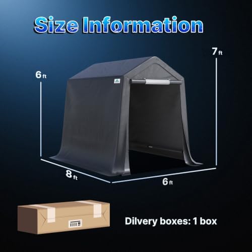 ADVANCE OUTDOOR 6x8 ft Outdoor Portable Storage Shelter Shed with 2 Roll up Zipper Doors & Vents Carport for Motorcycle Waterproof and UV Resistant Portable Garage Kit Tent, Gray - Image 2