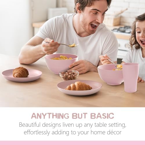 Teivio 32-Piece Plates and Bowls Sets for 8, Pink Kitchen Dinnerware Sets - Image 5