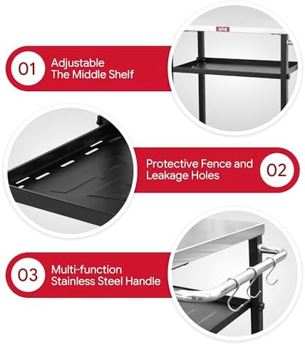 Feasto 3-Tier Outdoor Grill Cart, 26.6" x 16.1" Rolling Pizza Oven Table - Image 5