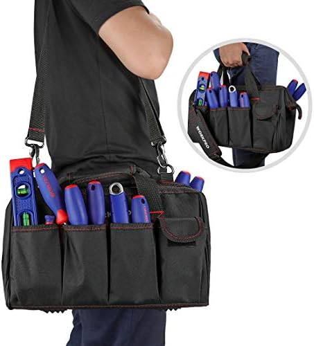WORKPRO 14-inch Tool Bag, Multi-pocket Tool Organizer with Adjustable Shoulder Strap, W081021A , black - Image 6