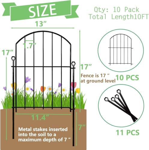 Decorative Garden Fence 17in x10ft, 10 Pack Rustproof Metal No Dig Fence Animal Barrier for Dog, Arched Flower Bed Edging Ornamental Wire Border Panel Fencing for Yard Patio Outdoor Decor - Image 2