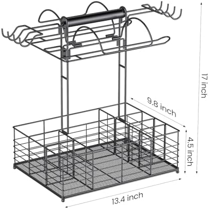 Grill Caddy for Outdoor Grill with 2 Paper Towel Holders,Barbecue Tool Sets Storage Organizer,BBQ Caddy for Outdoor Grill with 9 Compartments & 8 Hooks,Picnic Caddy Grilling Gifts for Men - Image 3