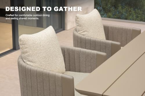 PURPLE LEAF Outdoor Dining Set 5 PC Aluminum with Olifen Wicker Chair Beige - Image 2
