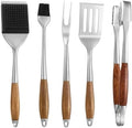4 pcs Heavy-Duty Rose Wooden BBQ Grilling Tools Set, Extra Thick Stainless Steel Multi-Functional Spatula, Fork, Tong, Cleaning Brush - an Excellent Barbecue Gift for Men by VEDXTO