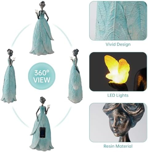 VChymm Solar Fairy Statue Collection Home Decoration 12.9 in - Leaf Angel Girls Resin Home Garden Decor for Outside or Inside Rustic Fairy Garden Outdoor Yard Figurines Gifts for Women - Image 5