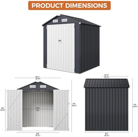 IRONCK 5.7x5.7FT Outdoor Storage Shed, Tool Shed, Dark Blue - Image 2