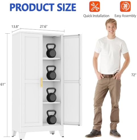 GAIOUS 61''Tall Metal Garage Storage Cabinet,File Cabinet with Door and Adjustable Shelves, Outdoor Steel Tool Cabinet for Home,Office,Warehouse,Garage,White - Image 2