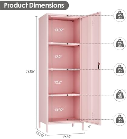 Metal Pantry Storage Cabinet Locking Storage Cabinet Office Storage Cabinet for School Gym Kitchen (Pink) - Image 3