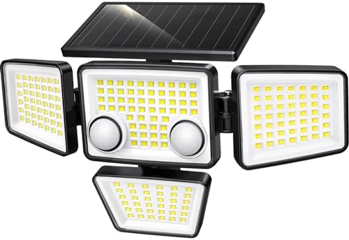 LYWALT Solar Outdoor Lights - 3000LM 188 LED Motion Sensor Outdoor Lights, 4 Heads Security Light,IP65 Waterproof, Easy Install,270°Wide Angle Flood Wall Light with 3 Modes for Backyard Yard by LYWALT