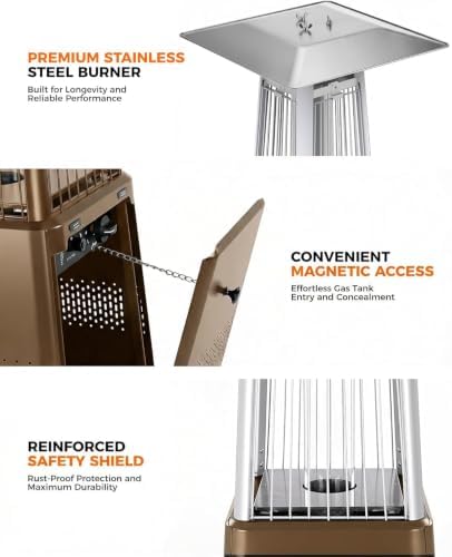 Pyramid Patio Heater, 55,000 BTU Outdoor Patio Heater, Propane Heater With Quartz Glass Tube & Wheels for Outdoor, Backyard, Commercial & Residential, Triple Protection System - Brown - Image 5