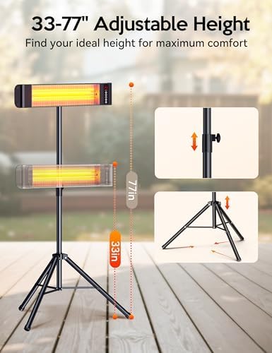 VAGKRI Outdoor Heaters, Electric Infrared Patio Heater with Remote and 12H Timer, IP65 Waterproof, 3 Heat Levels, Wall Mount or Tripod Stand for Home, Office, Patio, Garage - Image 7
