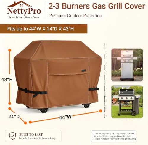 NettyPro Grill Cover Heavy Duty Waterproof 44 inch, Outdoor 2 Burners Gas BBQ Cover for Outside Weber, Char-Broil, Brinkmann, Nexgrill Barbecue, Brown - Image 6
