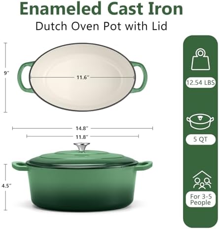 TeamFar Oval Dutch Oven, 5qt Enameled Cast Iron Dutch Oven Pot with Lid - Image 2