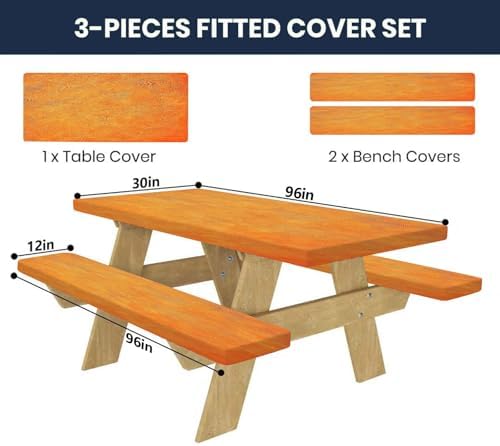 CAPSCEOLL Fitted Picnic Table Cover with Bench Covers 8ft - Burnt Orange - Image 2