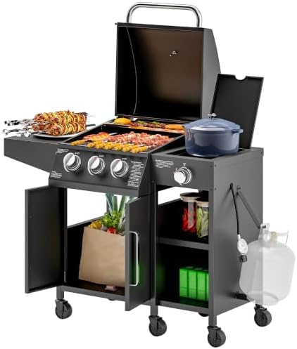 Outsunny 3 Burner Gas Grill with Side Burner and Shelves, 9.5 KW Output by Outsunny