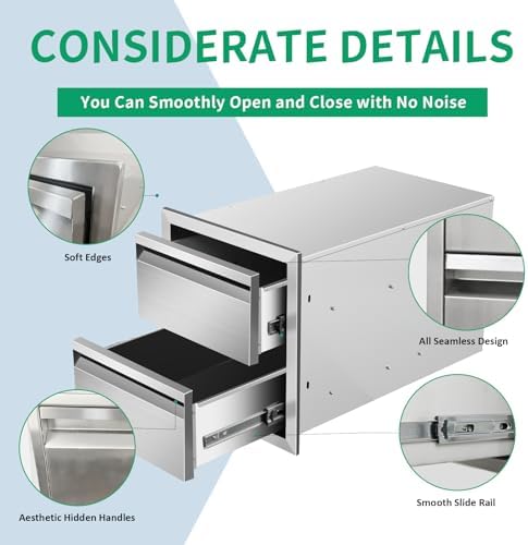 Outdoor Kitchen Drawers 14" W x 15" H x 23" D Stainless Steel Double Drawers with Hidden Handle for BBQ Island, Patio Grill Station & Outdoor Kitchen Cabinets - Image 4