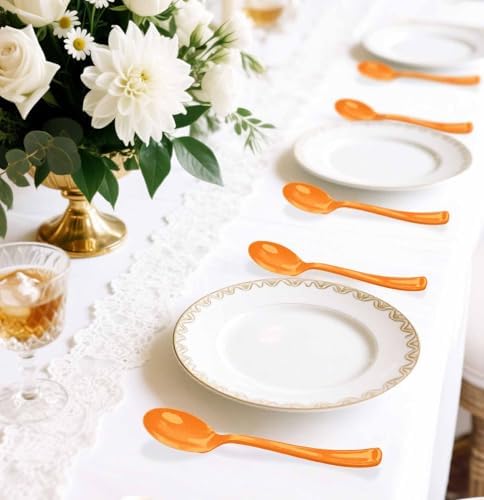SietDESEO 25 PCS Orange Plastic Spoons Disposable Utensils Heavy Duty Orange Spoons Disposable Cutlery for Birthday Wedding Baby Shower Bridal Shower Plastic Silverware - Image 6