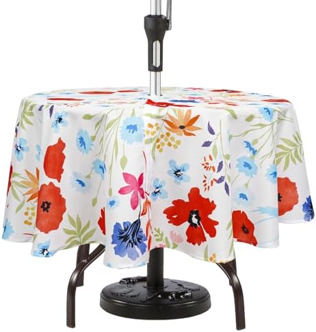 Round Outdoor Tablecloth with Umbrella Hole Umbrella Tablecloth Patio Tablecloths with Zipper for Courtyards, Terraces, and Beaches 60 in, Floral2 by Rodvnyh