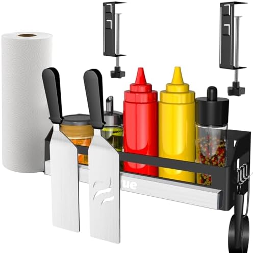 Griddle Caddy for Blackstone Griddles 17"/22"/28"/36"/Prep Cart, Space Saving Blackstone Griddle Accessories, BBQ Grill Storage Organizer with Magnetic Tool Holder & Paper Towel Holder & J-Hooks by Oiyue