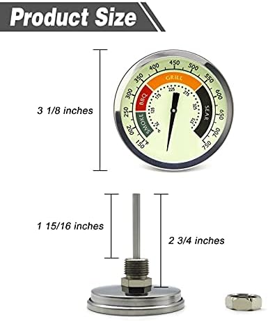 3 1/8” Accurate Luminous BBQ Thermometer Gauge for Oklahoma Joe’s Smokers 3695528R06 & Most Charcoal Pellet Wood Pit Smoker Grills, 1/2 NPT Male Thread Temperature Gauge Replacement, Grill Thermostat - Image 4