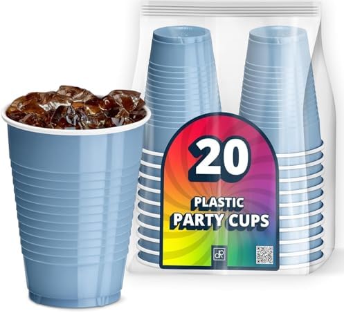 DecorRack 20 Party Cups 12 oz Disposable Plastic Cups for Birthday Party Bachelorette Camping Indoor Outdoor Events Beverage Drinking Cups (Light Blue, 20) by DecorRack
