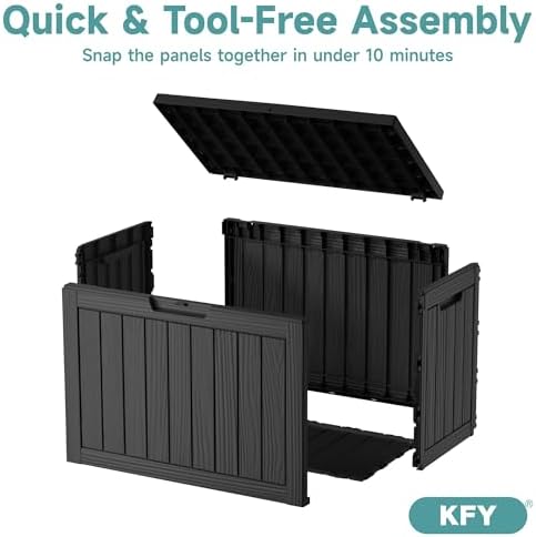 60 Gallon Outdoor Waterproof Storage Box, UV Resistant Resin Deck Box with Built-in Handle, Outdoor Storage Container for Patio Furniture, Garden Tools, Patio Cushions, Black - Image 6