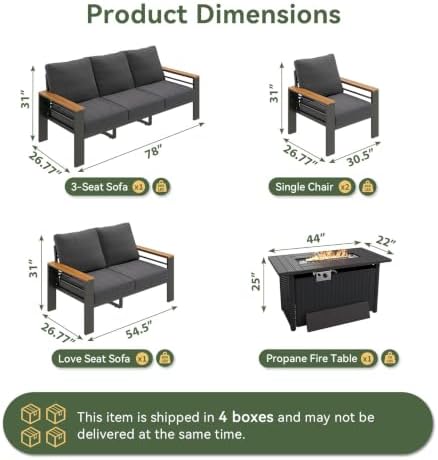 Aoxun Patio Furniture Set, Aluminum Outdoor Furniture with Fire Pit Table - Image 5