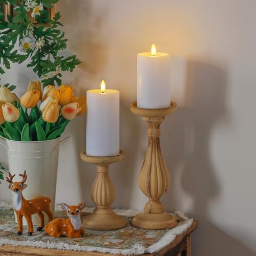 Yeelida Outdoor 4pcs Flameless Waterproof Candles with Handy Remote Control, Cycle Timer Battery Operated Candle Grease Effect LED Flickering Pillar Plastic Long Lasting (White, 3" x4" 5" 6" 7") - Image 6